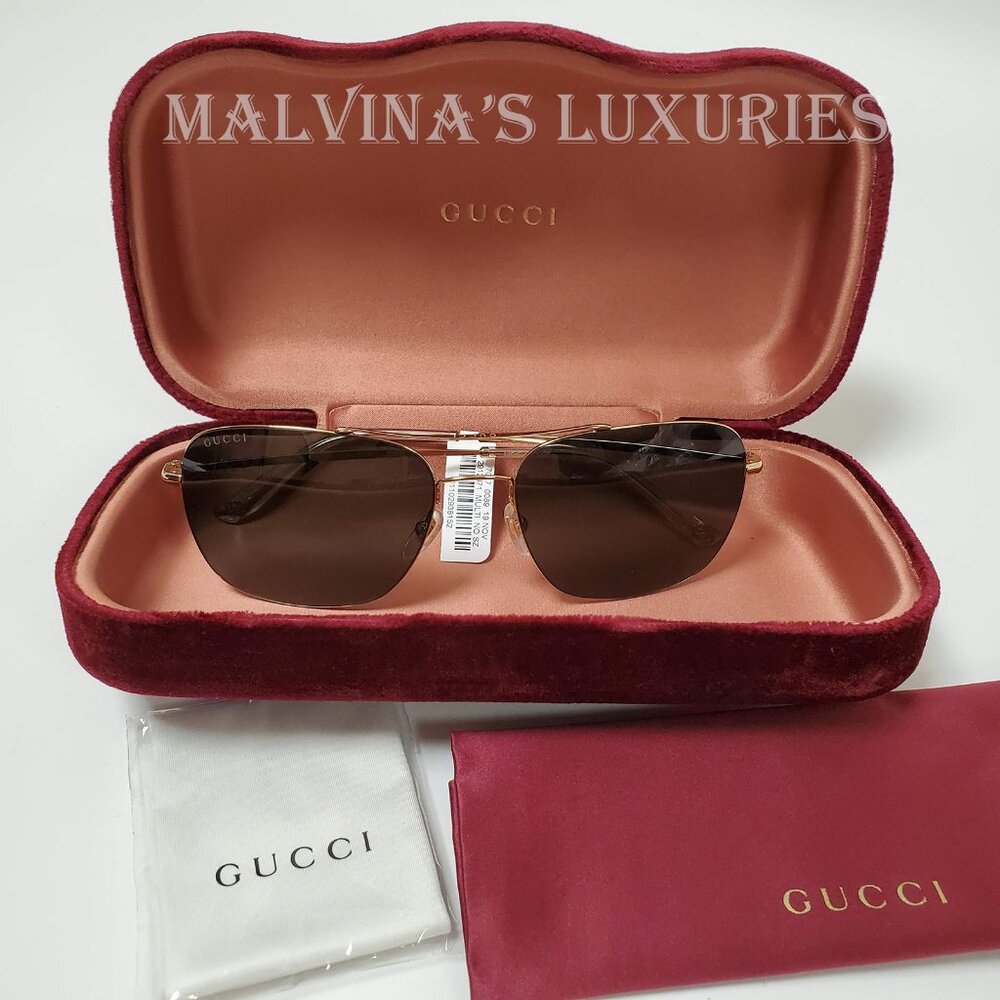 GUCCI SUNGLASSES GG0503S 003 MENS GOLD METAL AVIATOR INTERLOCKING G LOGO - Picture 10 of 12